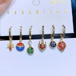 Marvel Avengers Spiderman 14K Gold Plated Gemstone Mismatch Huggie Hoop Earring